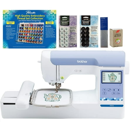 Brother PE900 Embroidery Machine, 63-Piece Thread Set, 20 Bobbins, 100-Piece 75/11 Embroidery Needles, Stabilizer Roll