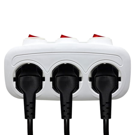 3-Outlet Surge Protector Wall Tap with Individual Switches - Space-Saving Extension Socket with Overload Protection, Fire-Resistant PC Material & Wall Mount Design