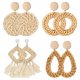 thumbnail image 2 of 4 pares de pendientes de ratán, pendientes trenzados, pendientes geométricos trenzados con borlas de ratán, pendientes colgantes trenzados bohemios hechos a mano, 2 of 6