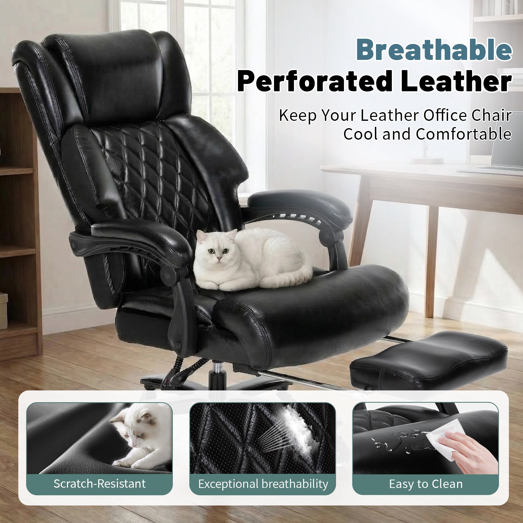 Big and Tall Office Chair 800 lb Capacity, Extra Wide Seat, Reclining Ergonomic Chair with Footrest for All Day Comfort