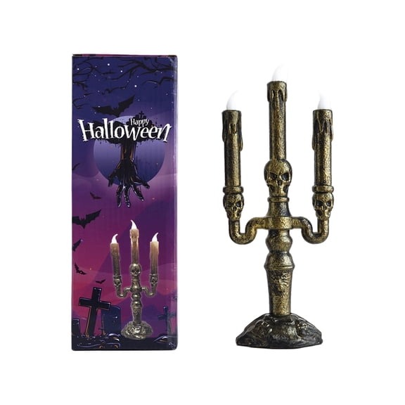 Halloween Skeleton Candelabra with Electronic Candle, Spooky Table Centerpiece for Party Decorations