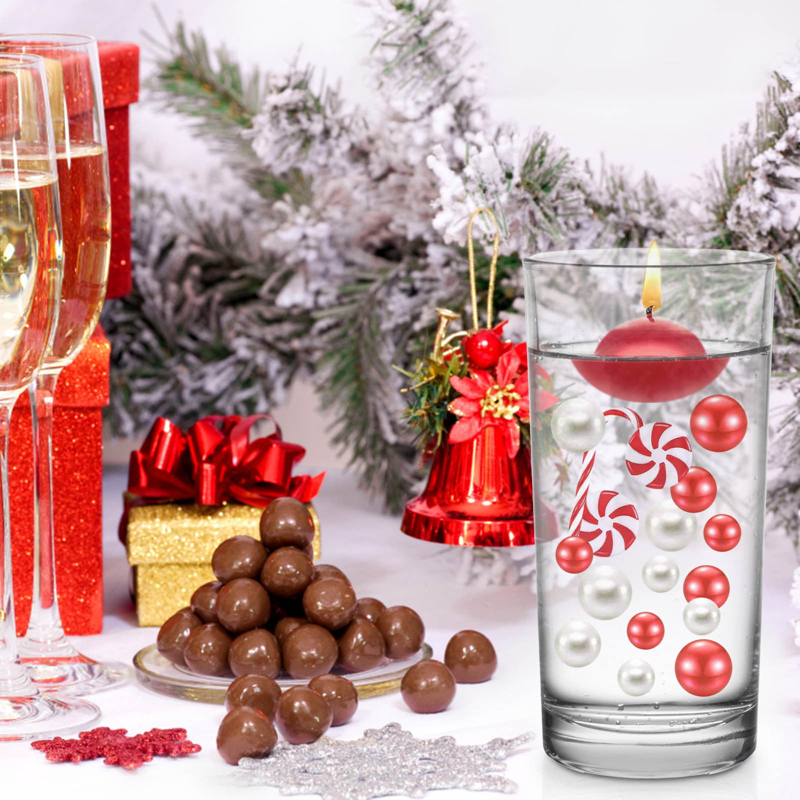 Chgbmok 6106Pcs Christmas Vase Filler Decor - Acrylic Snowflake Floating Pearls Clear Water Gel Beads DIY Crafts for Winter Holiday Table Centerpieces