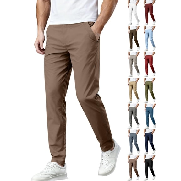 Men's Stretch Pants Elastic Waist Chino Trousers with Pockets Outdoor Hiking Long Pants for Men