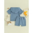 thumbnail image 4 of Biekopu Baby Shorts Set, Short Sleeve Hooded Slit T-shirt with Shorts Solid Color 2-piece Outfit, 4 of 9