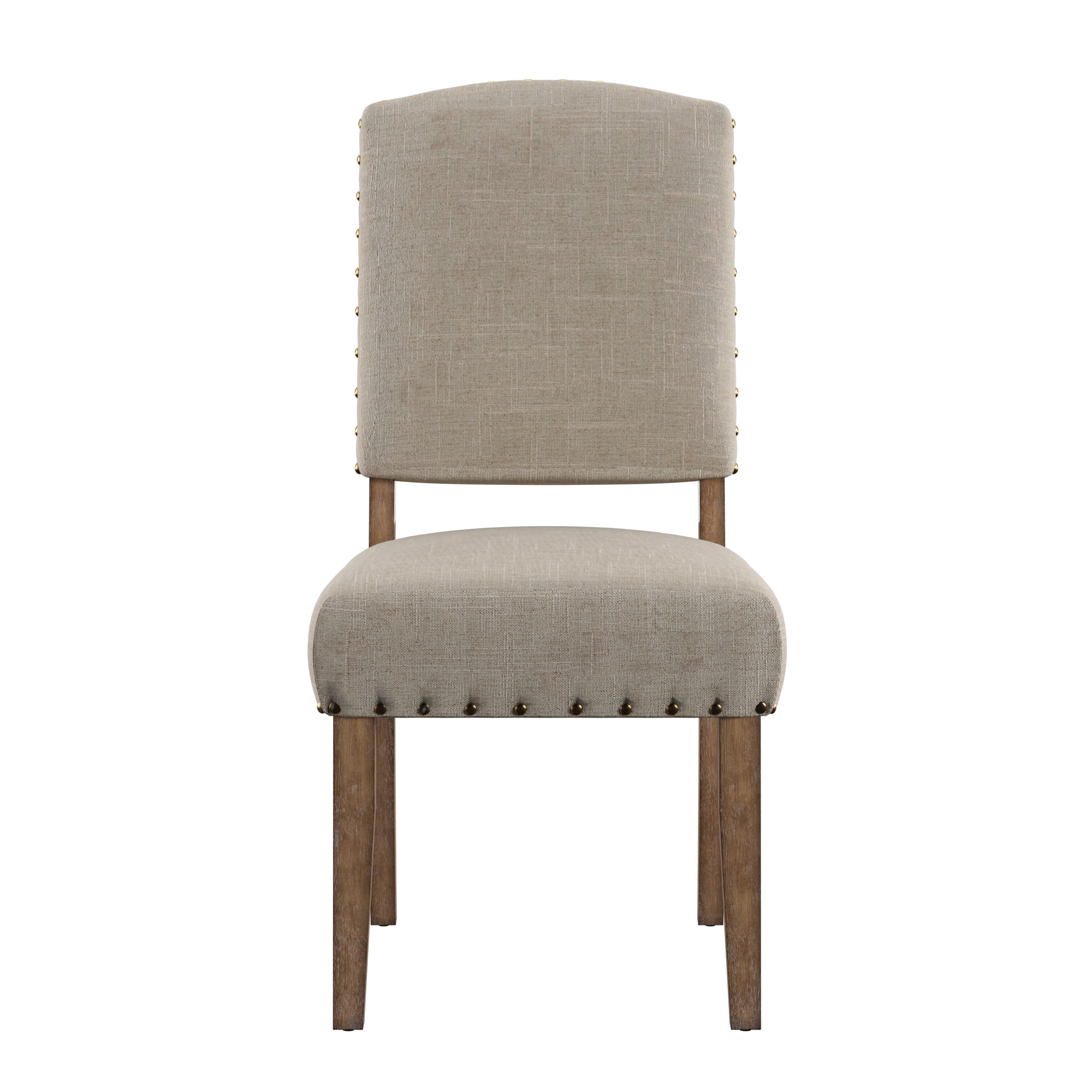 Weston Home Nailhead Upholstered and Wood Dining Chair, Set of 2, Beige Linen