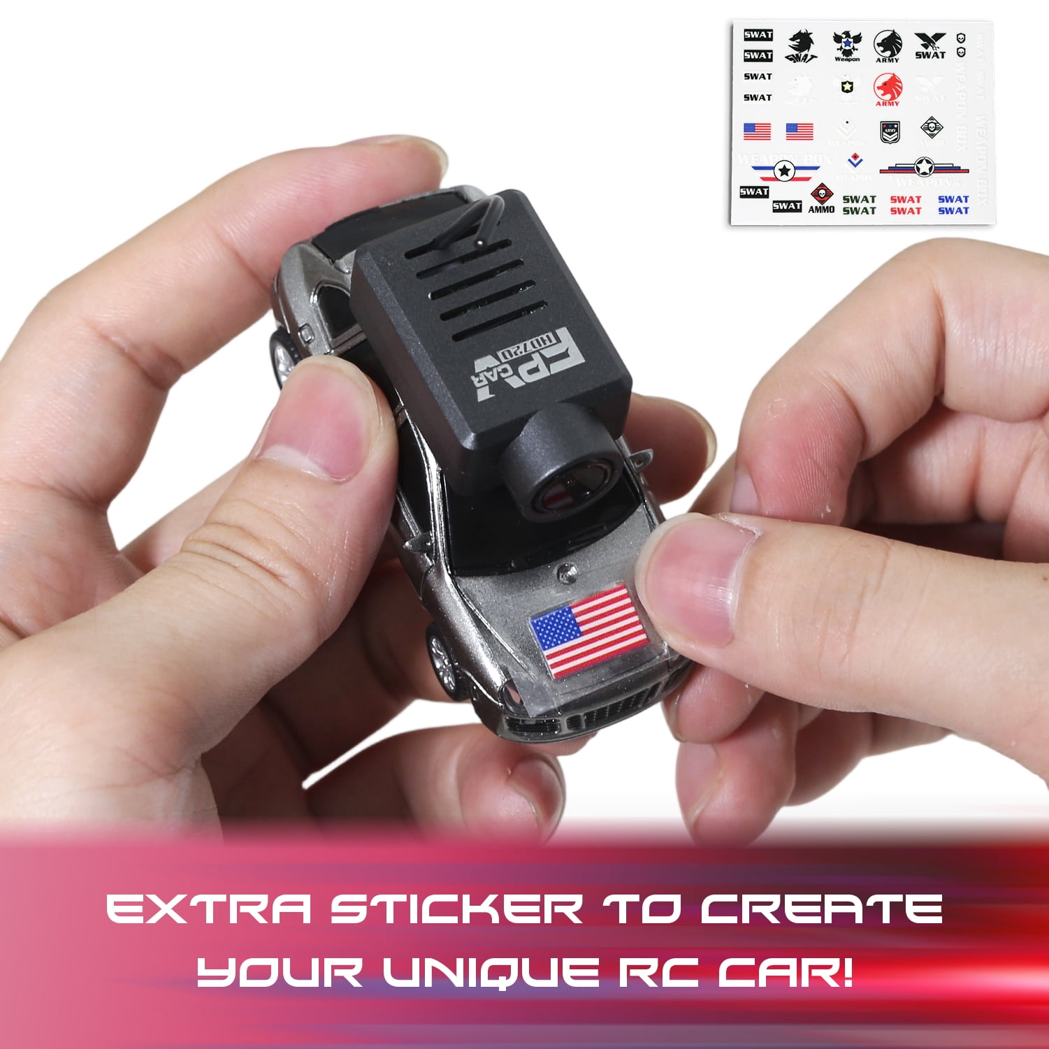 1/64 Remote Control Car with Camera, 720P HD, 3 Speed Modes, Gyro Stabilization (Grey Color)