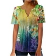 thumbnail image 2 of Summer Saving Wycnly Womens Blouses and Tops Dressy Pleated Swing Single Breasted Vintage Tunic Tshirts 2024 Summer V-Neck Short Sleeve Floral Print Casual Blouses Yellow m, 2 of 5