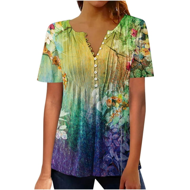 Birdeem Mode Femme Décontractée Imprimé Col Rond Ample Manches Courtes T-Shirt Haut Blouse Chandail