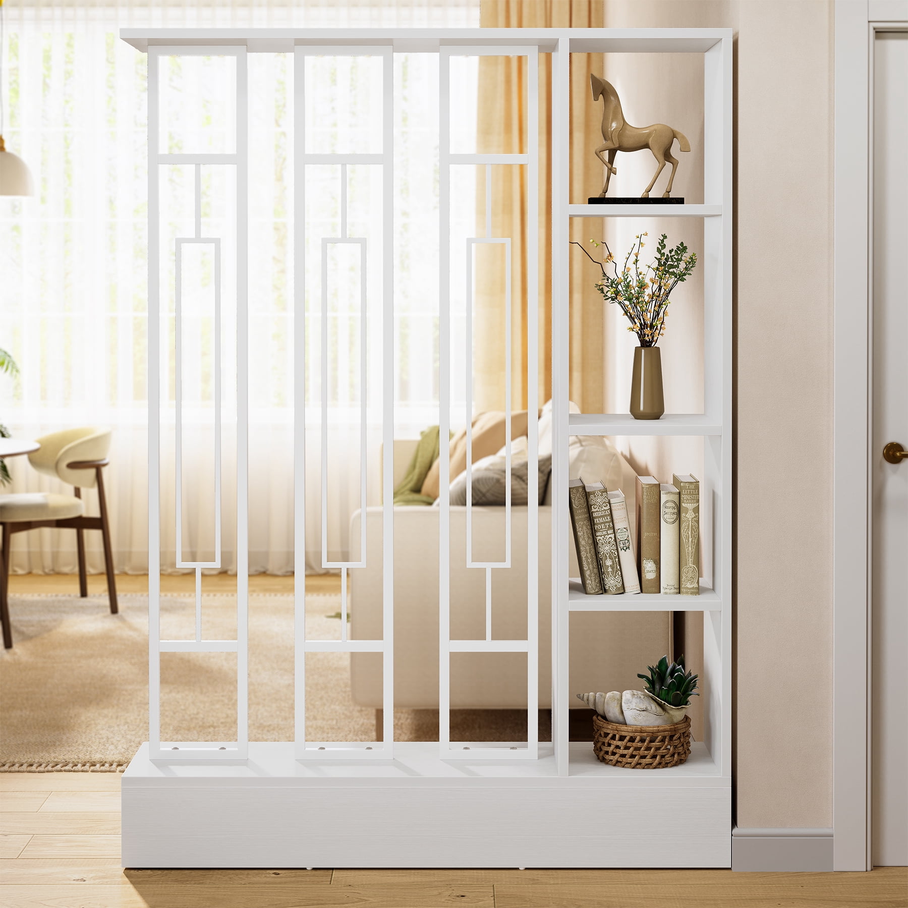Finmind Wall Room Divider with Display Shelves, 70.9 inch Modern Freestanding Room Divider with Sturdy Base for Home & Office, White