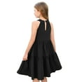 thumbnail image 3 of Mlqidk Cute Dresses for Girls Size 10-12 Crew Neck Sleeveless Ruffle Dress Summer Teens Trendy a Line Boho Birthday Solid color Midi Dress Black 12-14 Years, 3 of 4