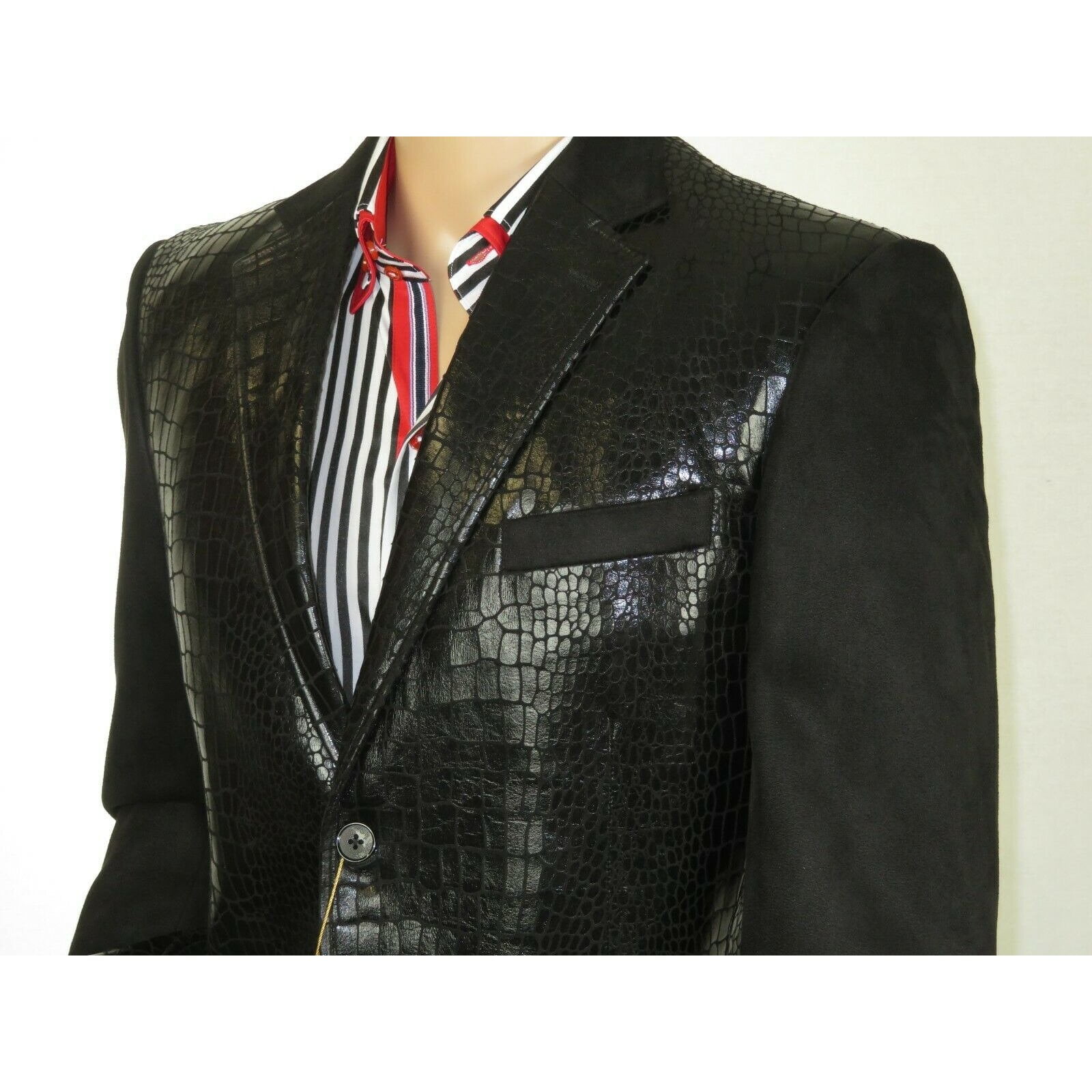 Mens Sports Coat INSERCH Micro Suede Crocodile print Faux Leather 565 Black New