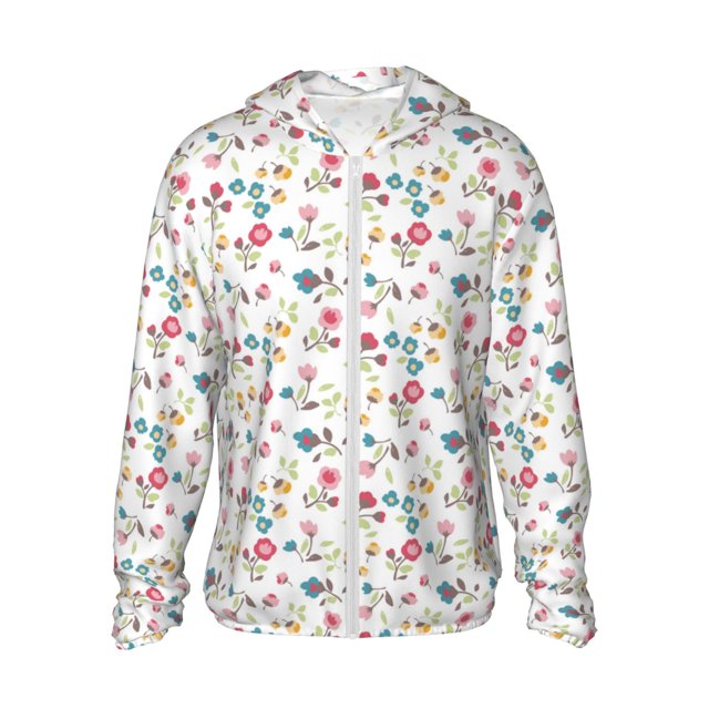 Fotbe Summer Floral Chaqueta con Protección Solar UPF 50+ para Hombre y Mujer, Camisa con Capucha y Bolsillos-Small