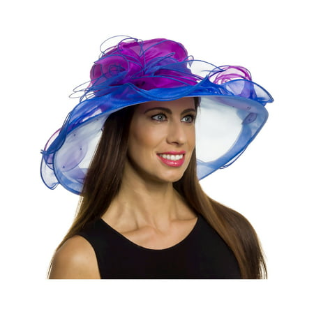 Silver Lilly NEW Womens Wide Brim Organza Kentucky Derby Hat (Purple/Turquoise)