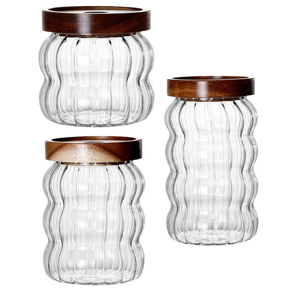 Transparent Glass Storage Jar with Airtight Lid for Food 3pcs