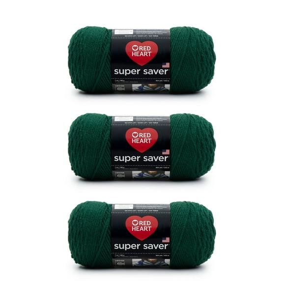 Red Heart Super Saver Hunter Green Yarn - 3 Pack of 198g/7oz - Acrylic - 4 Medium (Worsted) - 364 Yards - Knitting/Crochet