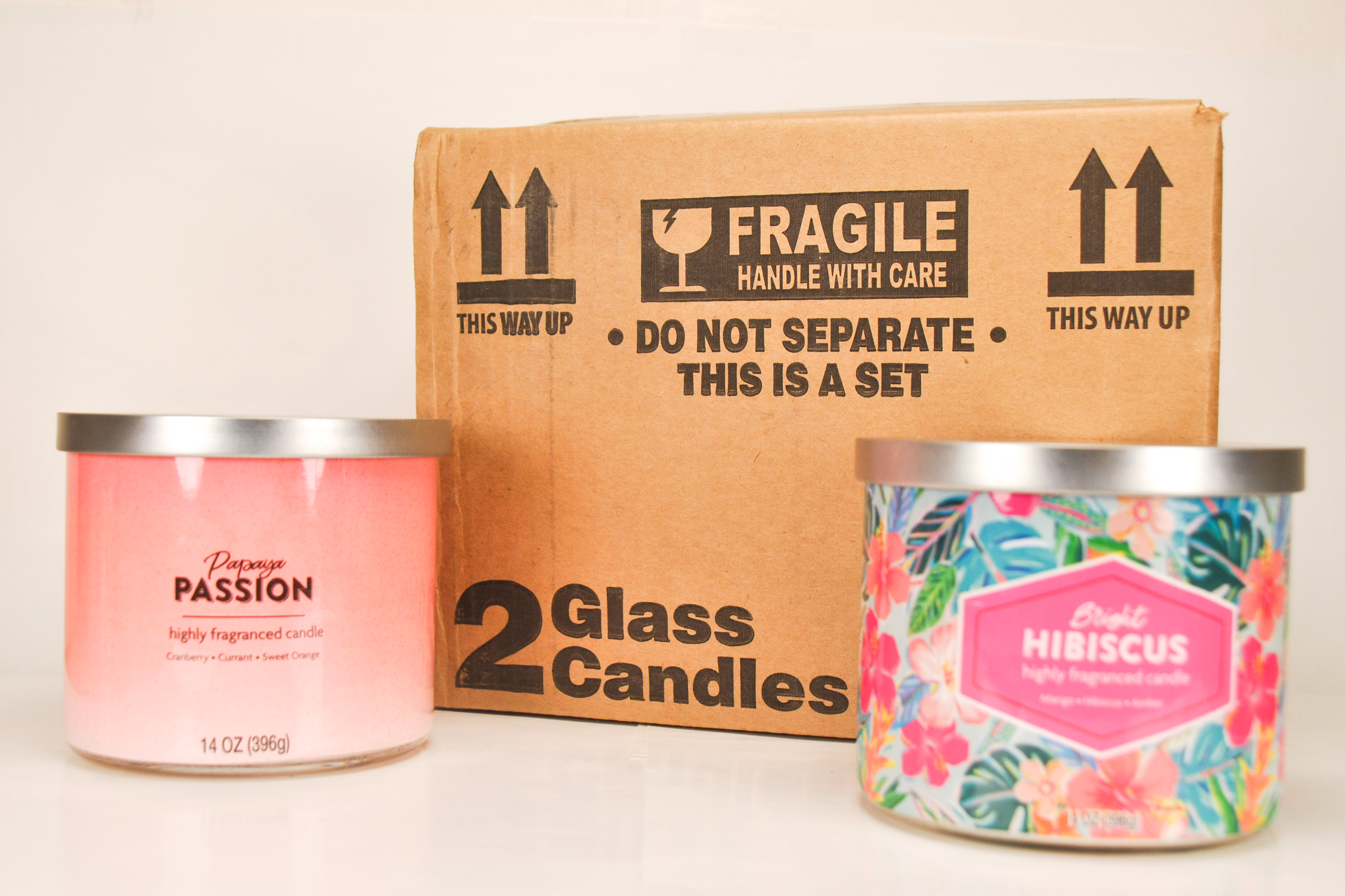 Mainstays Bright Hibiscus and Papaya Passion Scented 3-Wick Container Candle, 14 oz, 2-Pack