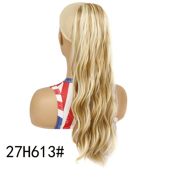 Nvzi-a Long Ponytail Extensions, 23.6 Inch Drawstring Clip in Curly Wavy Hairpieces Synthetic Ponytails Hair Piece Pony Tail Extension for Women,Honey Blonde