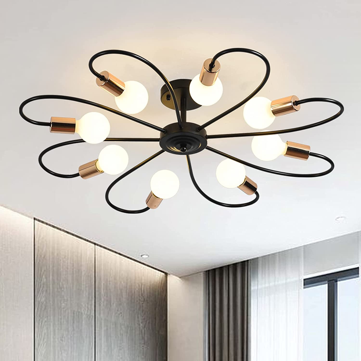 Garwarm 8-Light Semi Flush Ceiling Light, Modern Sputnik Chandeliers Mid-Century Metal Pendant Lighting, Industrial Vintage Ceiling Lamp Fixture for ...