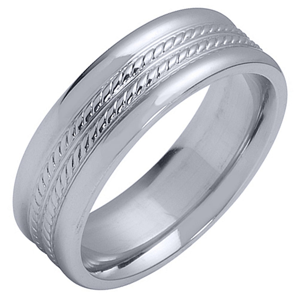 TheJewelryMaster - 14K White Gold Mens Wedding Band 6mm High Gloss ...