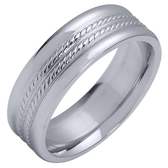 14K White Gold Mens Wedding Band 6mm High Gloss Braided Comfort Fit