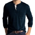 thumbnail image 1 of JUNWELL Men Henley Long Sleeve Basic Solid Tee Shirt Pure Color Blouse Top, 1 of 5