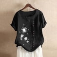 thumbnail image 3 of ZOHIUM Plus Size Tops Tshirts for Women Women's Fashionable Cotton And Linen Short Sleeved Buttoned Tops Round Neck Dandelion Print T Shirt Summer Tshirts Tops for Women (Black,L), 3 of 4