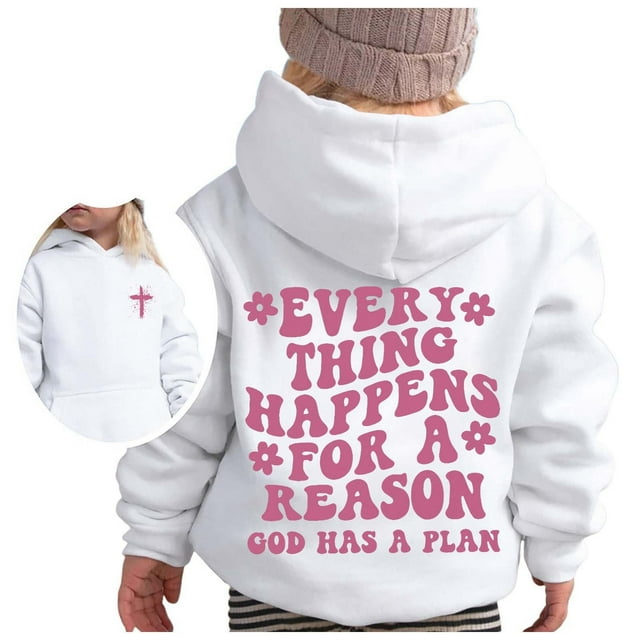 MEZZALL Chandail à Capuche Décontracté à Manches Longues et Col Rond Imprimé Lettre pour Filles Printemps, Blanc, 4-5 Ans