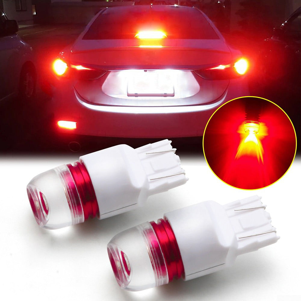 7443 Red Flashing Strobe Blinking Rear Alert Safety Brake Tail Stop High Power LED Light Bulbs 