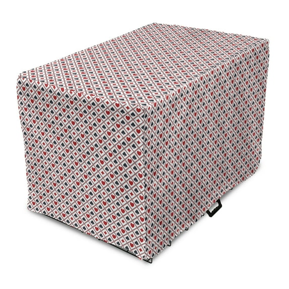 Casino Dog Crate Cover, Holdem Gambler Hearts Spades Diamons Success Winning Modern Design Art, Easy to Use Pet Kennel Cover Small Dogs Puppies Kittens, 7 Sizes, Black Red, by Ambesonne