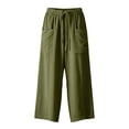 thumbnail image 4 of BUWTTER Womens Casual Pants Casual Elastic Waist Drawstring Wide Leg Comfortable Relaxed Fit with Large Pockets Slacks for Women Army Green M, 4 of 5
