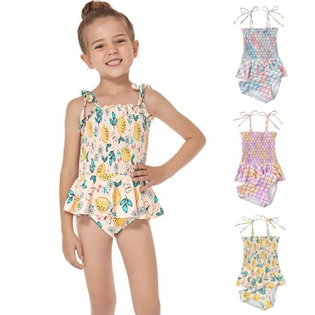 

URMAGIC Toddler Swimsuit Girl 2-Pieces Mermaid Bathing Suits Halter Top Bikini Bottoms Swimming Suit Kids Beach Swimwear 4-14 Years