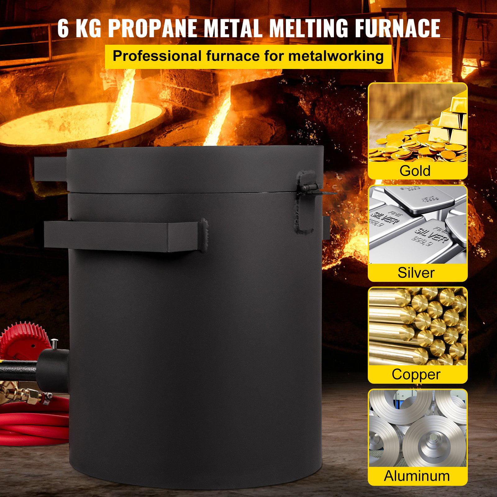 LSMIITTH 6 KG Gas Metal Melting Furnace Kit Propane Forge Smelting Casting  Tool Gold foundry Refiner