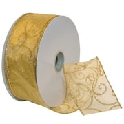 Morex Ribbon, Swirl Wired Sheer Glitter Ribbon, 2-1/2 in x 50 yd, Gold