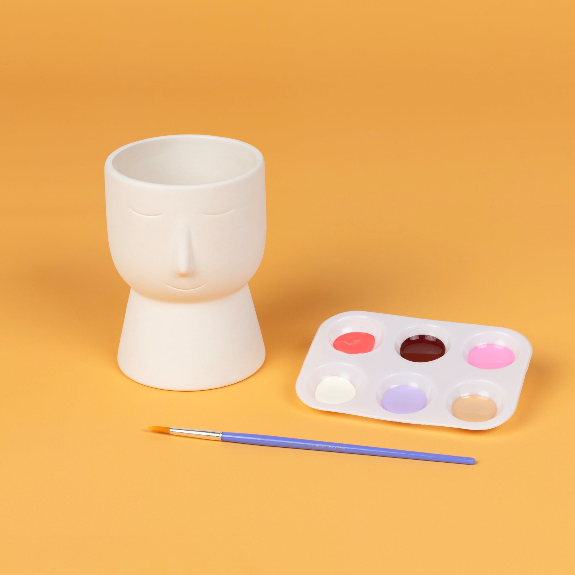 (2 pack) Hello Hobby Paintable Ceramic Face Planter, White Ceramic 3.86" x 4.92" High