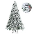 thumbnail image 1 of Costway 7ft Snow Flocked Christmas Tree Glitter Tips w/ Pine Cone & Red Berries, 1 of 10