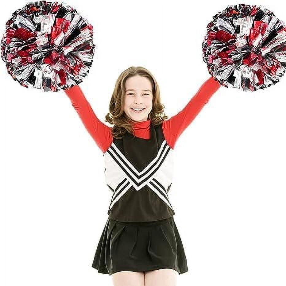 Metallic Cheerleading Pom Poms, 6Pcs Cheerleaders Cheer Pom Poms with Baton Handle, Cheering Squad Hand Flower