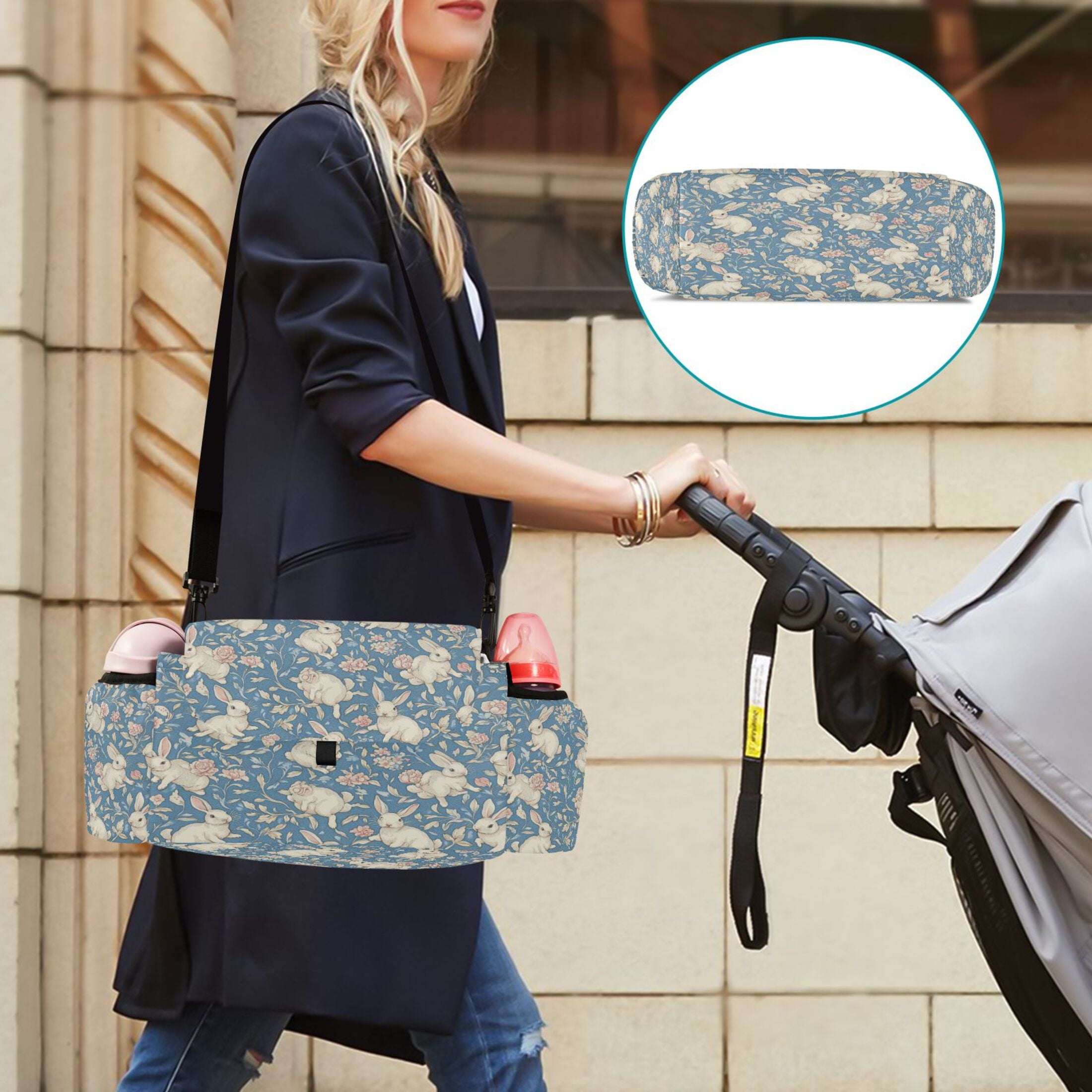 DIXRUYEE Stroller Organizer Floral Bunny Patterns Printed