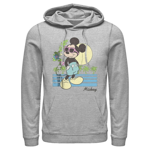 Men's Mickey & Friends Retro Tropical Vacation  Pull Over Hoodie Athletic Heather 3X Large