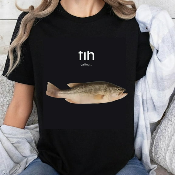 100% Cotton tin calling funny fish graphic tee shirt unisex casual top for men women humor seafood lover gift