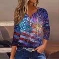 thumbnail image 2 of Women's 250th Anniversary USA Shirt Patriotic American Flag Print V-Neck Button 3/4 Sleeve T-Shirt, 2 of 6