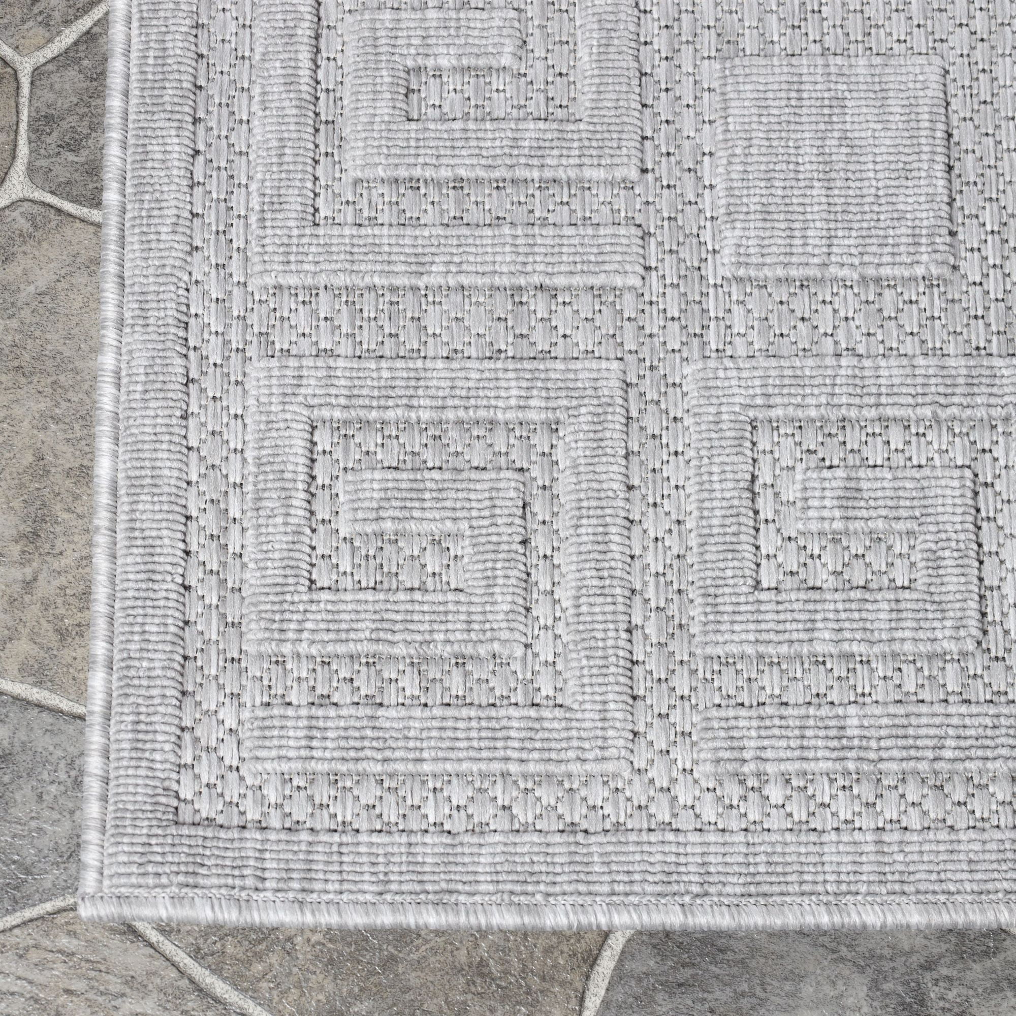 Modern Greek Key Geometric Indoor/Outdoor Area Rug, Gray, 6' x 8' 10"