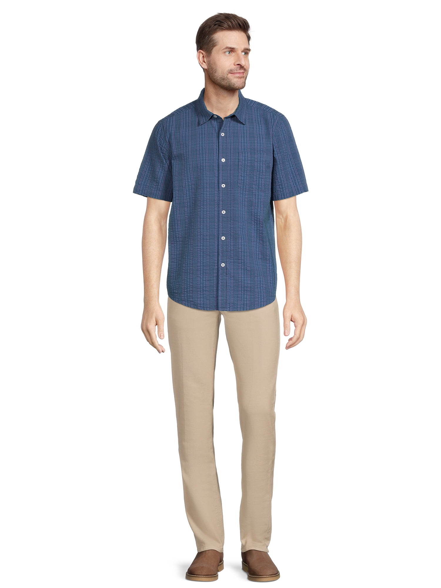 George Men's Seersucker Button Up Shirt with Short Sleeves