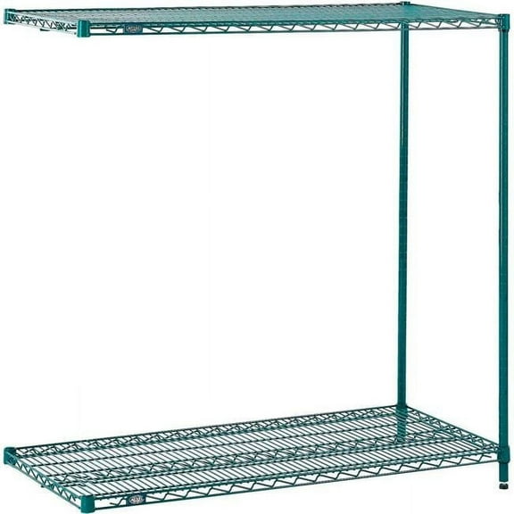 Global Industrial A14603G2 Nexel 2 Shelf Poly-Green Add-On Wire Shelving Unit - 60 x 14 x 34 in.
