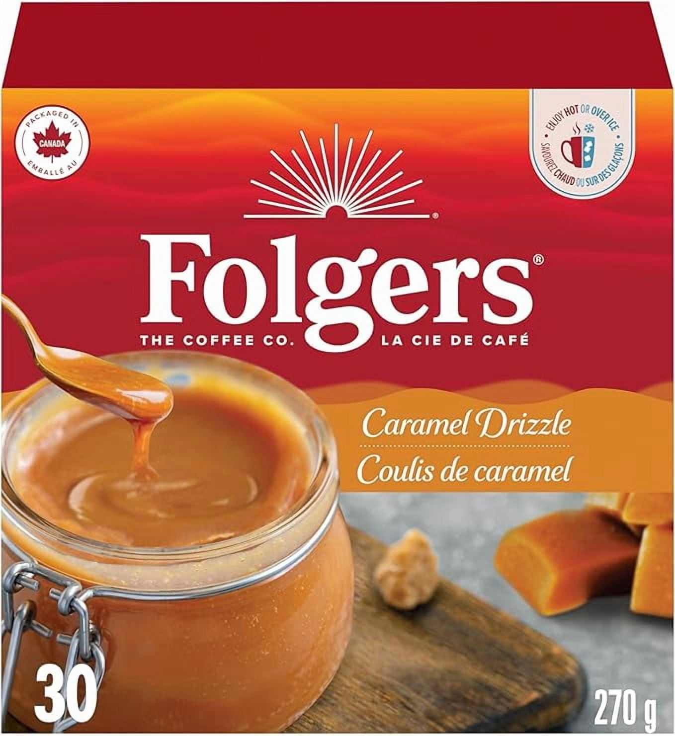 Folgers Caramel Drizzle Flavoured Light Roast Coffee PODS 30 COUNT ( 1 Pack )