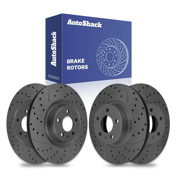 AutoShack Front & Rear Drilled & Slotted Brake Rotors | Replacement for 2012-2016 Audi A7 Quattro 2012-2018 A6 Quattro 2.0L 3.0L V6 AWD FWD | Black Matte Finish | 4-PC Set | BlackShield