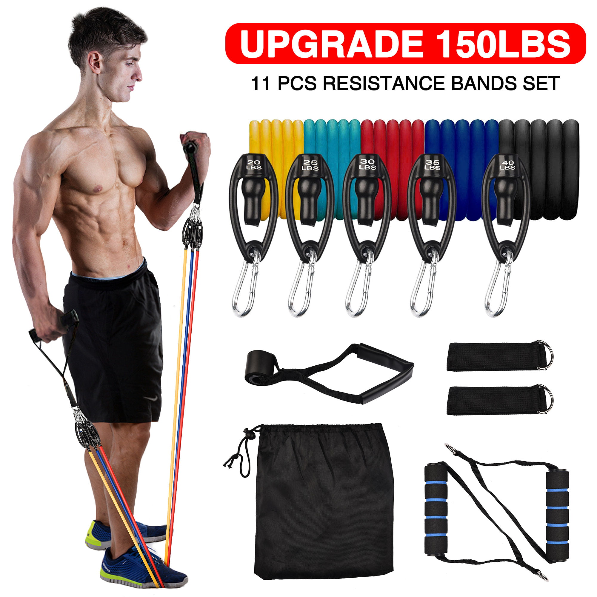 Resistance Bands 150LBS Training Set Workout Exercise Crossfit Fitness Yoga Tube 