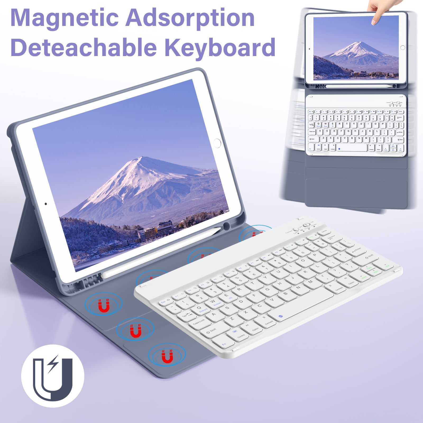 KenKe Keyboard Case for iPad 9th Generation 2021/8th Gen 2020/7th Gen 2019 10.2 Inch, Detachable Wireless Bluetooth Keyboard, Stand Folio Keyboard Cover with Pencil Holder, Auto Sleep/Wake, Purple
