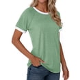 thumbnail image 3 of MOSHU Color Block Womens T-shirts Round Neck Shirts for Women Short Sleeve Loose Fit Women Tops, 3 of 10
