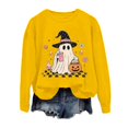 thumbnail image 4 of HAIJIE Women Crew‑Neck Pullover Top, Long‑Sleeve Halloween Graphic Print Sweatshirt, Casual Wear For Halloween Christmas Fall Winter Holiday Assemblies (Yellow,S), 4 of 5