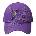 thumbnail image 2 of romoty Womens Purple Hummingbird Floral Embroidered Baseball Cap Adjustable Cotton Sun Hat for Awareness Walks Outdoor Wear, 2 of 6